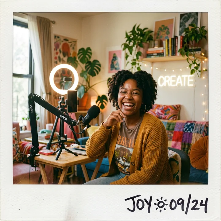 Illustrative creator recording in her home studio
